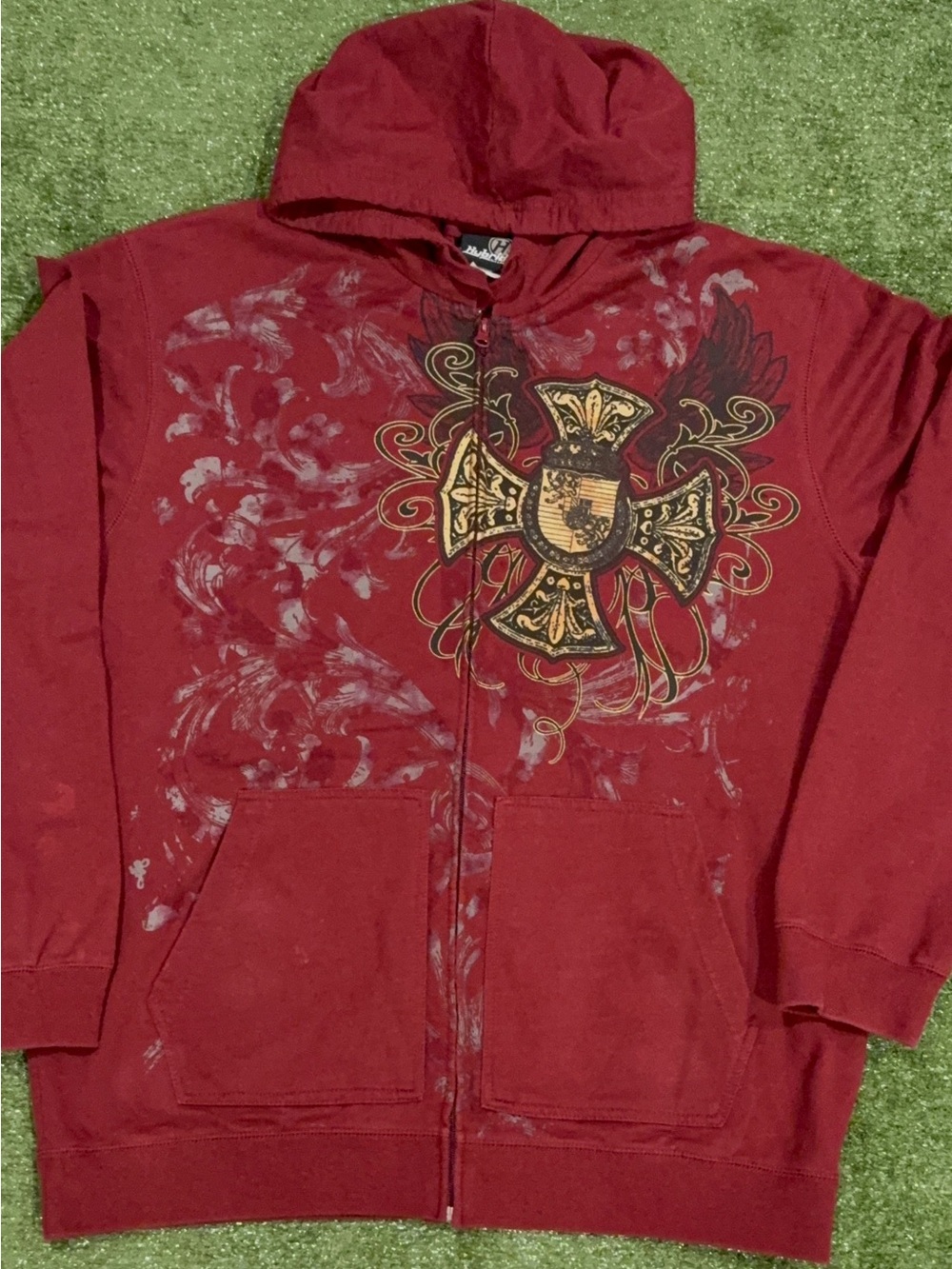 Hybrid & company Red Graphic Zip-Up Windbreaker Hoodie